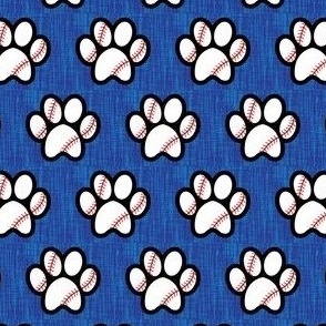 baseball in paw print on blue linen (Large)