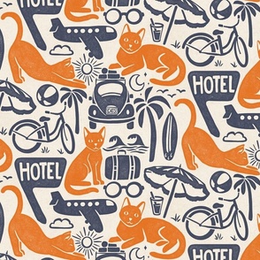 Vacation Cats - 12" large - orange, navy, and alabaster