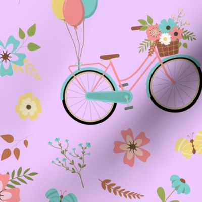 Mauve Bicycle and Flowers