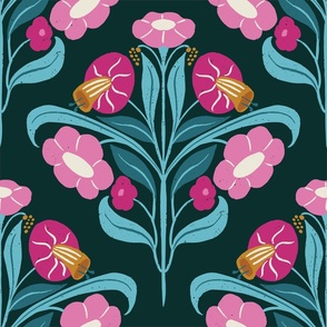 Bright  floral_Pink and dark blue_Large