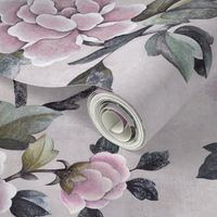 Vintage Peony Flower - Pink/Stone Grey