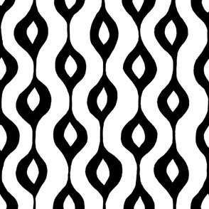 Hand Drawn Doodle Ogee Pinstripes, Black and White (Large Scale)