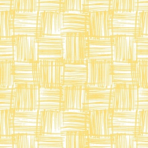 Hand Drawn Doodle Basket Weave, Mustard Yellow and White (Medium Scale)