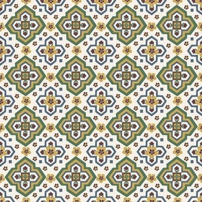  Portuguese tile design-Petite Floral Geo Medallions-small floral, medallion repeat inspired by tiles of ancient Portugal