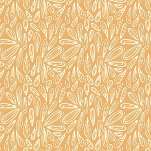 M | Abstract Spring Floral of Falling Cherry Blossom Petals in Cream on Harvest Gold Yellow