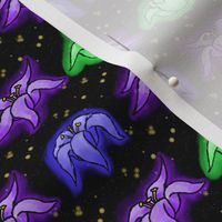 Whimsical Glowing Space Floral on Starry Black Sky