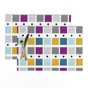 Geometric, modern, small print, teal, purple, yellow, grey,  jg anchor designs