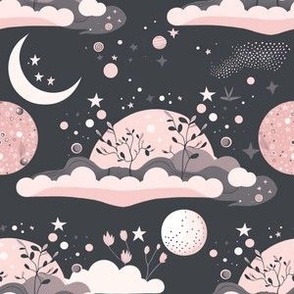 Large Scale, Pink and Gray, Moon Stars and Clouds