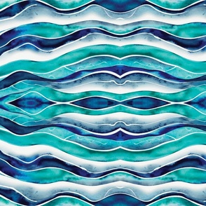 Teal Royal Waves Abstract Watercolor