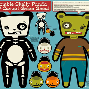 Zombie Skelly Panda and Casual Green Ghoul ~ Reversible Doll
