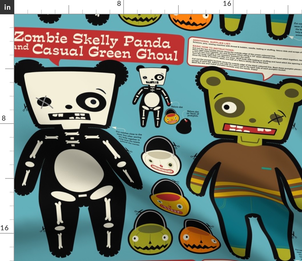 Zombie Skelly Panda and Casual Green Ghoul ~ Reversible Doll