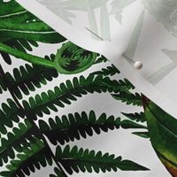 14" Green Watercolor Tropical And Wild Leaves And Ferns -  on white background- for home decor Baby Girl and nursery  fabric perfect for kidsroom wallpaper,kids room - on white