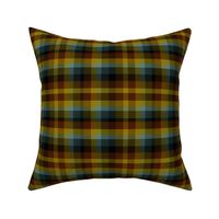 Summer spicy plaid tartan check brown, grey, blue grey, jinquil, honeycombs yellow textured 6” repeat