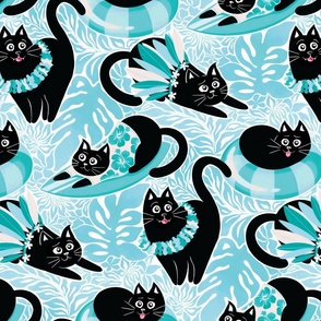 Purrfect Purradise - turquoise and teal blue 