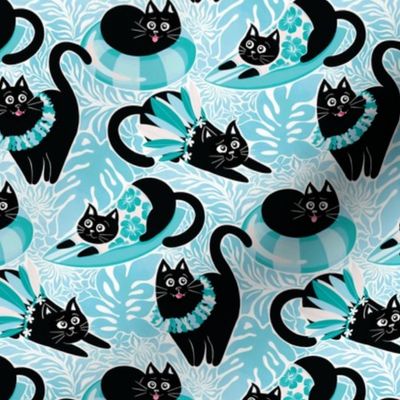 Purrfect Purradise - turquoise and teal blue, small 