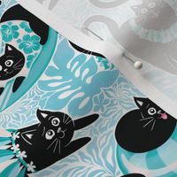 Purrfect Purradise - turquoise and teal blue, small 