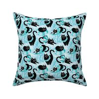 Purrfect Purradise - turquoise and teal blue, small 
