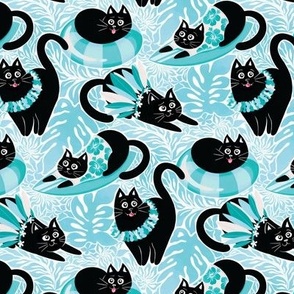 Purrfect Purradise - turquoise and teal blue, small 