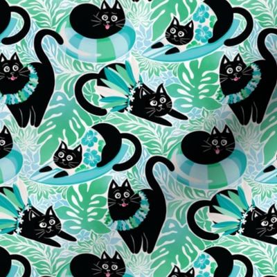 Purrfect Purradise - aqua blue and green, small 