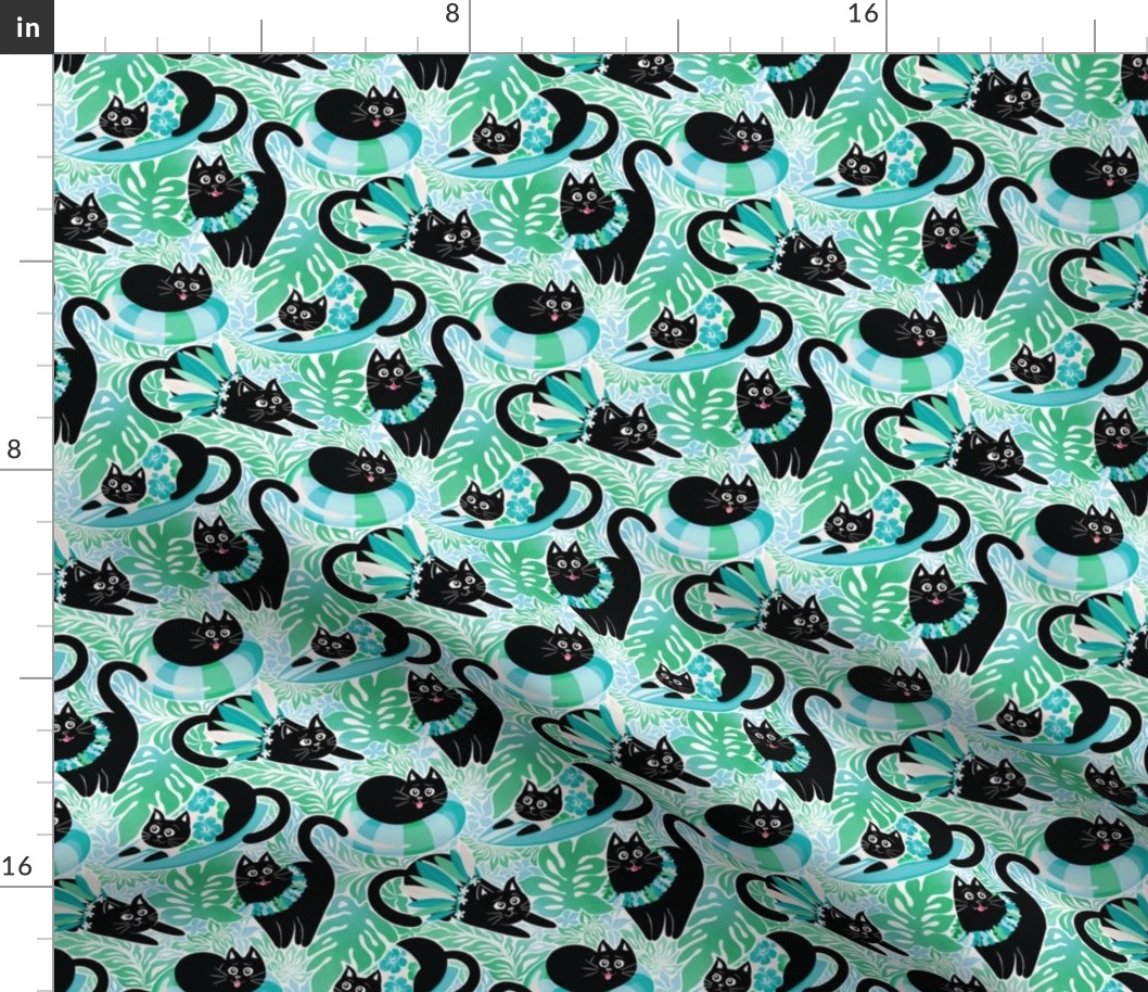 Purrfect Purradise - aqua blue and green, small 