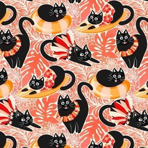 Purrfect Purradise - red and tangerine orange, small 