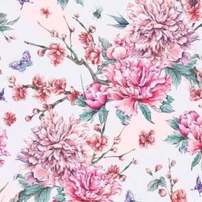 Pink watercolor peonies