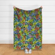 Large Spring Wild Flower Bright Ditsy Floral Print on Green