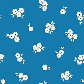 Pretty Blossoms Floral | Medium Scale Tossed | Azure Blue