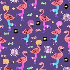 Roller Disco Flamingos on Purple