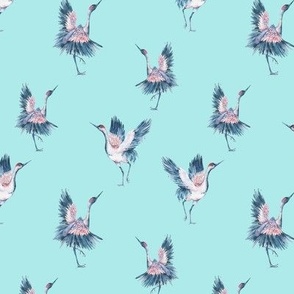 Crane birds on blue