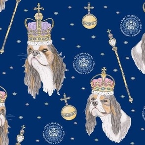 King Charles Spaniel with Coronation Emblem - blue