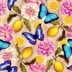 Lemons peonies and butterflies