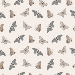 Fly Away Home in Pearl - Medium Scale - Butterflies - 9x9