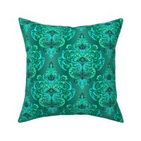 Underwater Boho Damask in Teal Turquoise, Eau de Nil and deep Undersea Green 