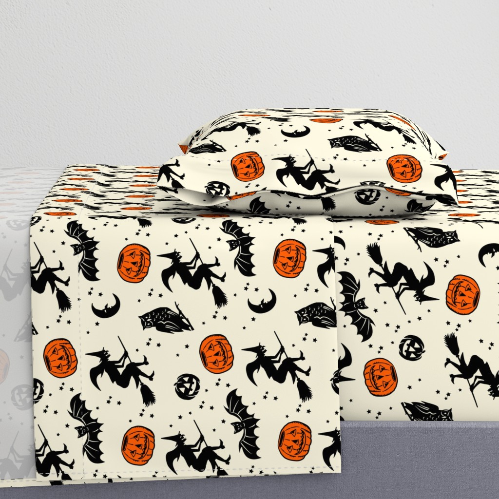 Bats and Jacks ~ Black on Cream with Orange Jacks