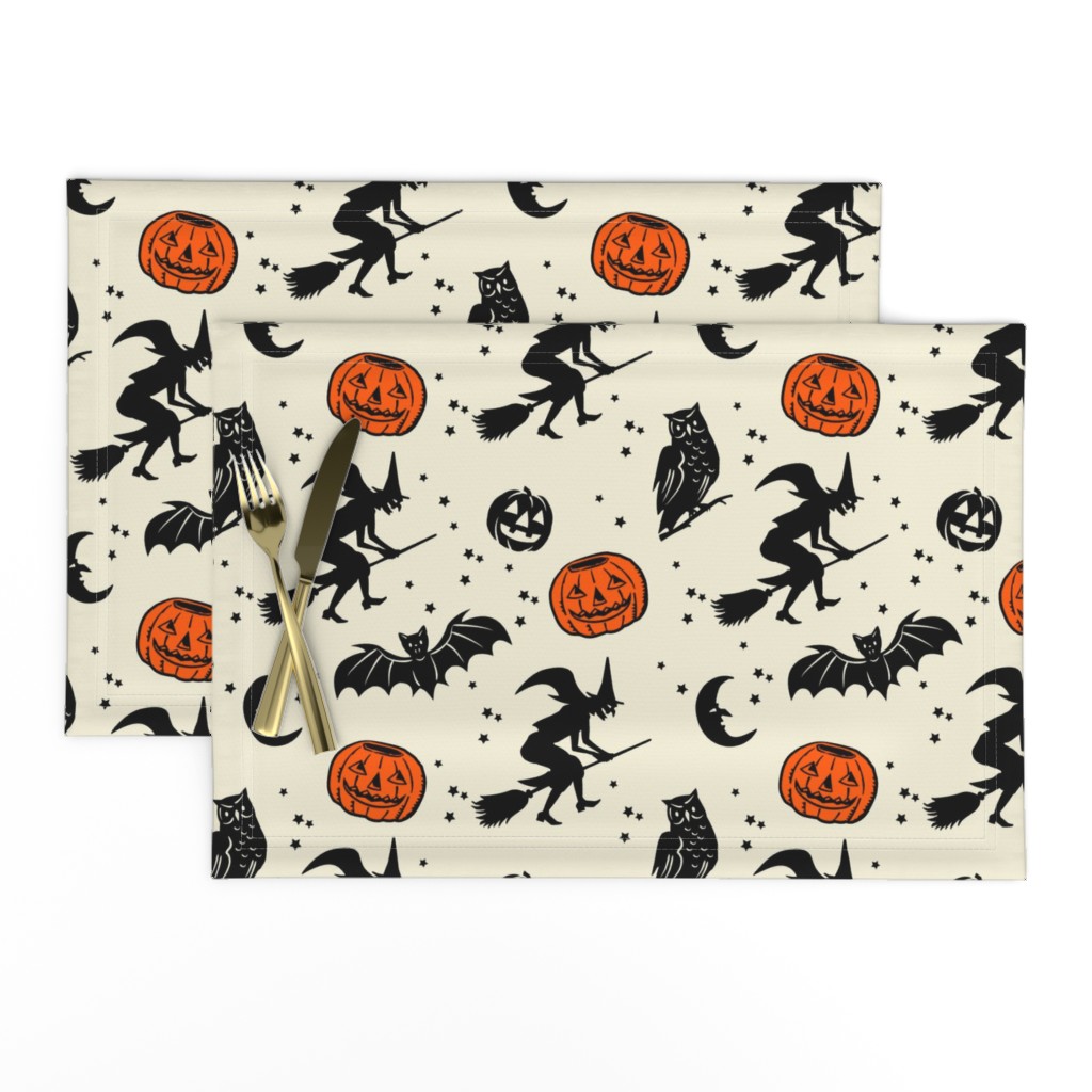 Bats and Jacks ~ Black on Cream with Orange Jacks