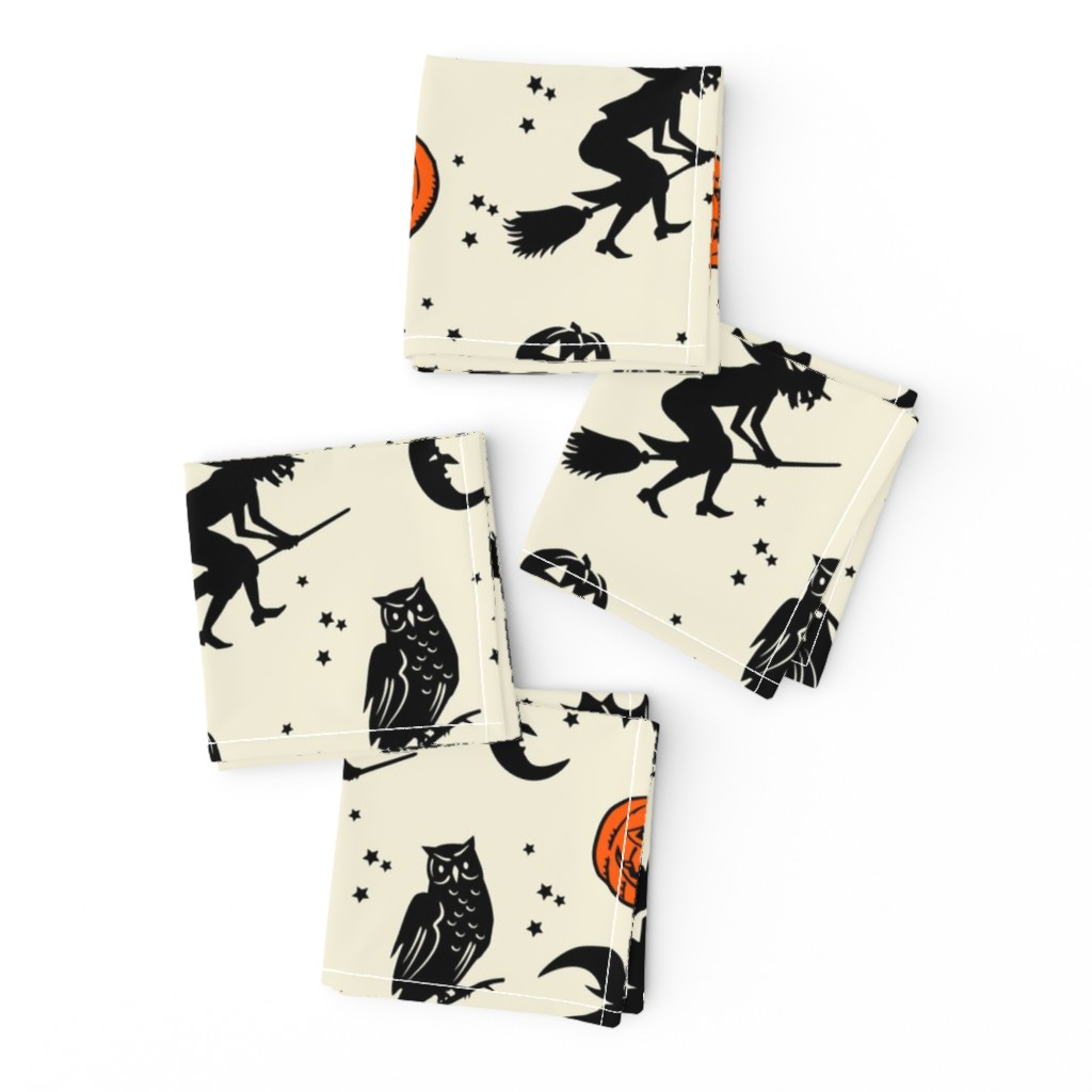 Bats and Jacks ~ Black on Cream with Orange Jacks