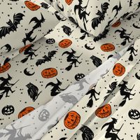 Bats and Jacks ~ Black on Cream with Orange Jacks