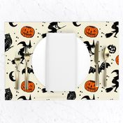 Bats and Jacks ~ Black on Cream with Orange Jacks