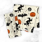 Bats and Jacks ~ Black on Cream with Orange Jacks