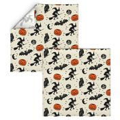 Bats and Jacks ~ Black on Cream with Orange Jacks