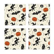 Bats and Jacks ~ Black on Cream with Orange Jacks