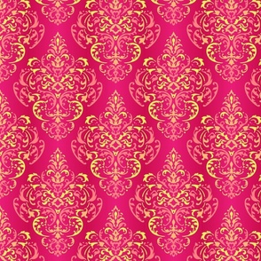 70s Boho Damask Pattern in Pink, Orange, Salmon and Red