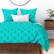 70s Boho Damask Pattern in Teal, Turquoise and Water Green on Teal Background