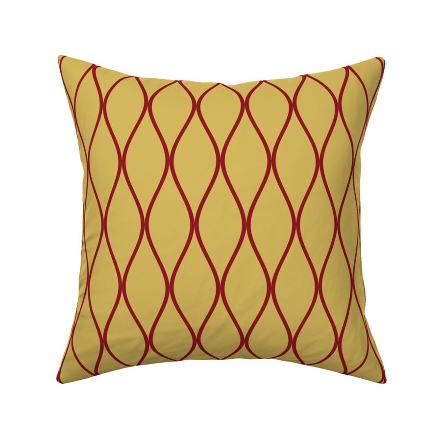 Trellis Mustard Gold with red lines - Large