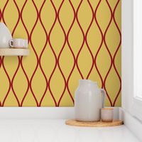 Trellis Mustard Gold with red lines - Large