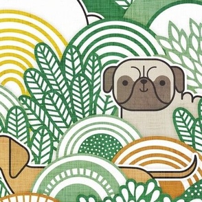 Dog Park- Green and Yellow- Dogs Wallpaper- Corgi- Chihuahua- Doxie- Dashchund- Pug- Shih Tzu- Poodle- Schnauzer- Spaniel- Rescue Pets- Large