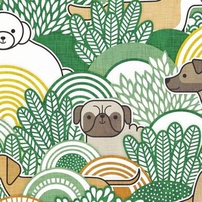 Dog Park- Green and Yellow- Dogs Wallpaper- Corgi- Chihuahua- Doxie- Dashchund- Pug- Shih Tzu- Poodle- Schnauzer- Spaniel- Rescue Pets- Medium