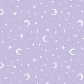 Pastel Stars and Moons on Lavender -Cute Pastel Halloween Moons