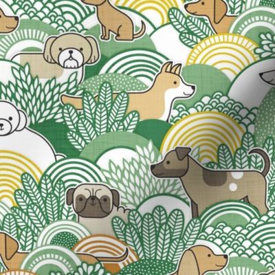 Dog Park- Green and Yellow- Dogs Wallpaper- Corgi- Chihuahua- Doxie- Dashchund- Pug- Shih Tzu- Poodle- Schnauzer- Spaniel- Rescue Pets- Small